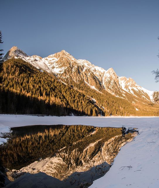 The sun-kissed mountains in winter